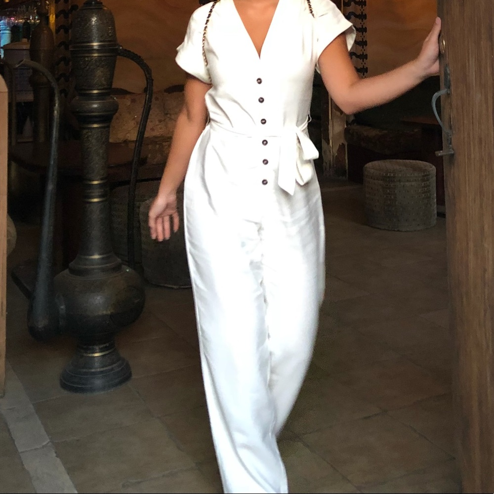 MANGO White Linen Jumpsuit